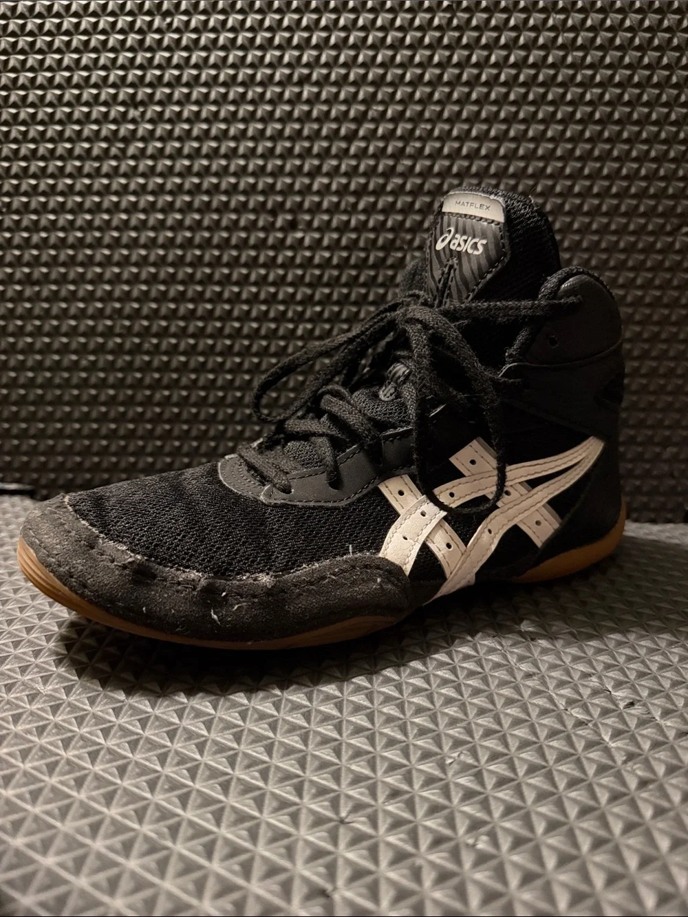 Asics Black wrestling shoes with White Logo Stripes